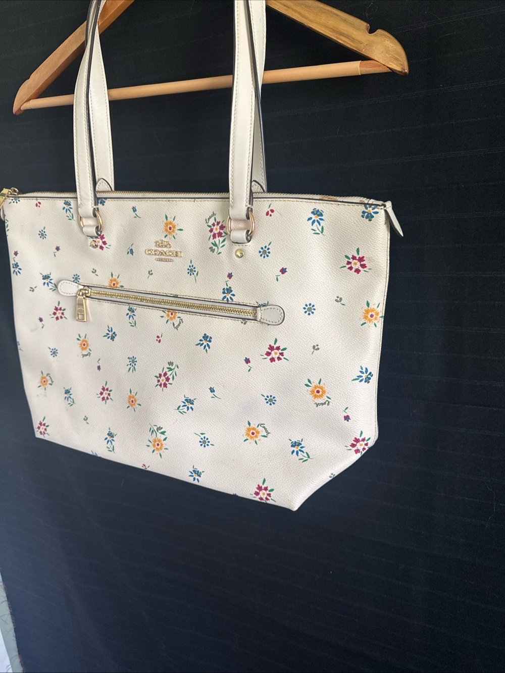 Coach Gallery Leather Tote w/ Wild Meadow Print Gold Chalk Multi C4251 Floral - Picture 2 of 14